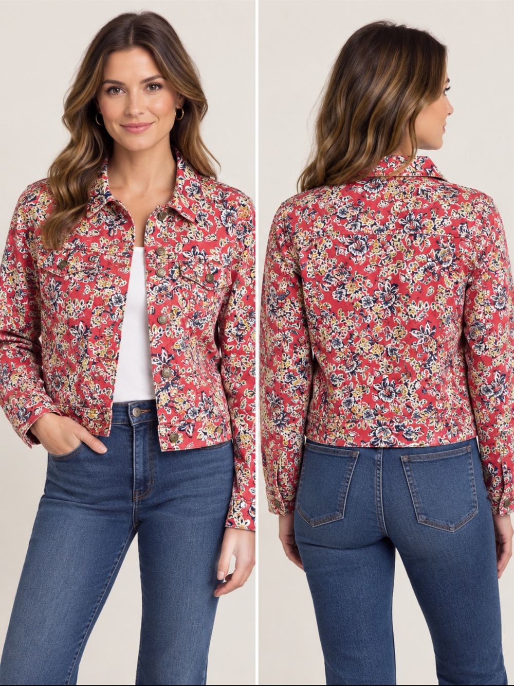 Appleseed's Red Floral Button-Down Jean Jacket!